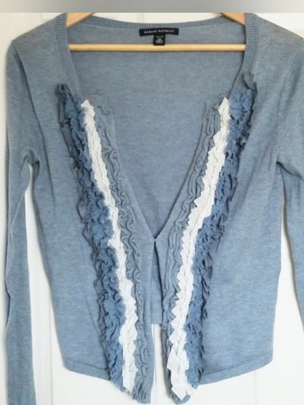 Banana Republic Light Blue Open-Front Ruffle Cardigan